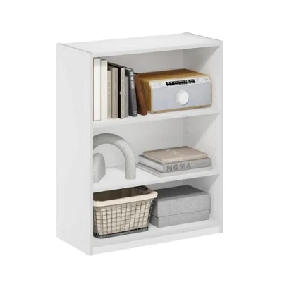 Image of Furinno Gehry 3 Tier Bookcase, Bookshelf with Adjustable Shelves, White