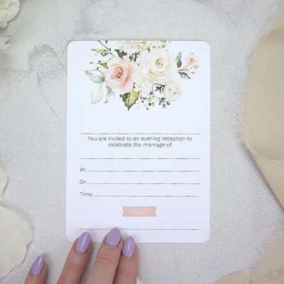 Image of Dotty about Paper Pink Country Roses Evening Invitations Pack of 10. Contemporary, Pink, Modern, Greenery, Floral. Perfect for Friends and Family, Envelopes Included. (3034)