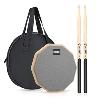 Image of LOLUNUT Dumb Drum Practice Pad,2 sided Silent Pad Soft Rubber Wooden Base Stand with Solid Wood Sticks (8&#039;&#039; Gray)
