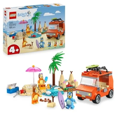 Image of LEGO Bluey: Bluey&#039;s Beach &amp; Family Car Trip Toy with 3 Minifigures incl. Bingo Chilli, plus 2 Surfboards, a Sand Castle Fun Accessories Birthday Gift for 4+ Year Old Girls Boys 11202
