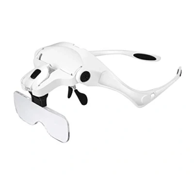 Image of Locisne LED Illuminated Hands Free Head Magnifier Visor, (1.0X 3.5X) 5 Replaceable Lenses Repairing Magnifying Glasses Headset for Reading, Jewelry Loupe, Electronic Watch Repair