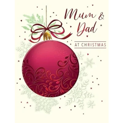 Image of Piccadilly Greetings Christmas Card Mum &amp; Dad Baubles 8 x 6 inches
