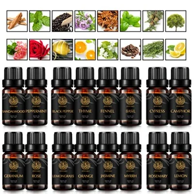 Image of Top 16 Kinds Aromatherapy Peppermint Essential Oils Set for Diffuser, 100% Pure Oil kit Humidifier Jasmine,Myrrh,Sandalwood,Cypress,Camphor,Thyme,Fennel,Rosemary...Essential