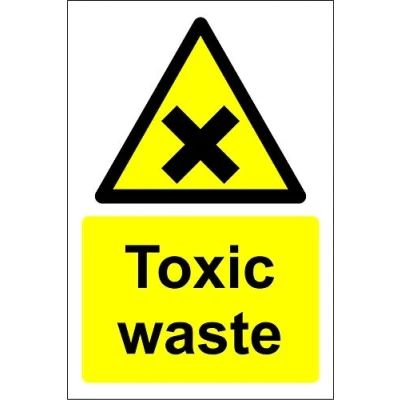Image of Toxic waste chemical warning Safety sign Self adhesive sticker 150mm x 100mm