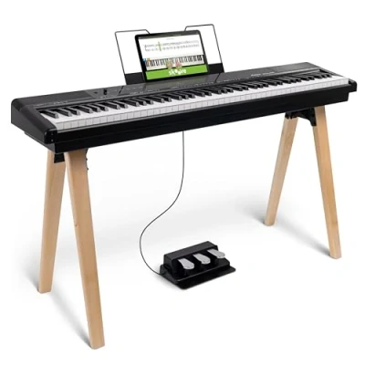 Image of Alesis Recital Home Digital Piano with 88 Hammer Action Weighted Keys, Stand, Pedals and Lessons, Black