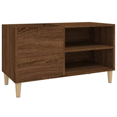 Image of vidaXL Brown Oak Engineered Wood Record Cabinet Vinyl Storage Sideboard, Spacious LP Organizer with Wooden Feet for Living Room/Office