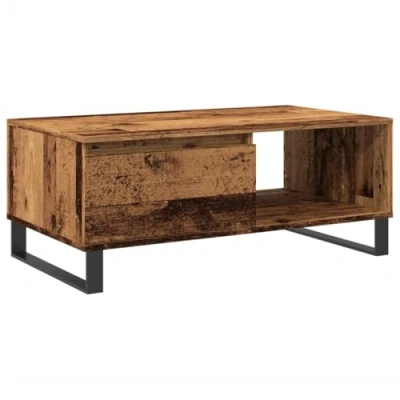 Image of vidaXL Coffee Table Old Wood &amp; Metal Finish, Storage Solution, Modern Rectangular Living Room Table, Indoor Furniture, 90x50x36.5cm