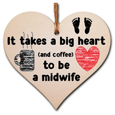 Image of Handmade Wooden Hanging Heart Plaque Gift for a Great Midwife Funny Thank You Keepsake
