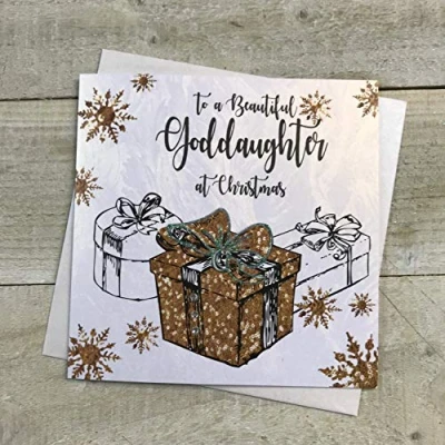 Image of WHITE COTTON CARDS F4 GOD&quot;&quot;Goddaughter&quot;&quot; Handmade Christmas Card&quot;,16 x 16 cm