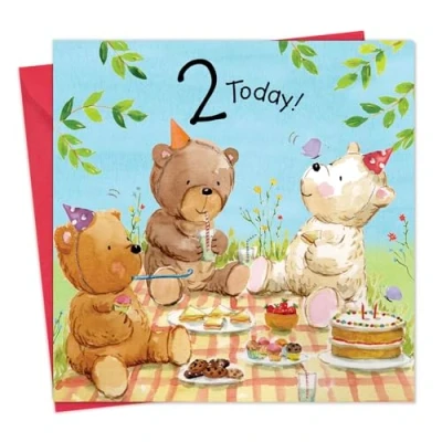 Image of Twizler 2nd Birthday Card for Boy or Girl with Bears Age 2 Childrens Happy Girls Boys Gifts