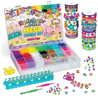 Image of Rainbow Loom Bandai Loomi Pal Mega Combo​ Jewellery Maker Crafts DIY Bracelet Rubber Bands Packets Kit for Boys and Girls Band Accessories with Charms Beads