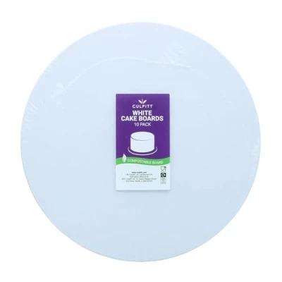 Image of Culpitt 8&quot; White Bio Cake Card Recyclable &amp; Compostable Board, Lightweight For Sponge Cakes, Desserts, Patisserie, Pizza, 1.5mm Thick Made in UK 10 Pack