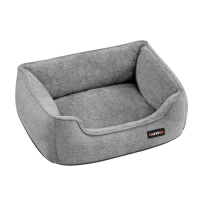 Image of Feandrea Dog Bed, Linen Look Pet Sofa Bed with Raised Edges, Non Slip Bottom, Removable Washable Cover, S, for Miniature Dogs, 60 x 50 21 cm, Light Grey PGW009G02