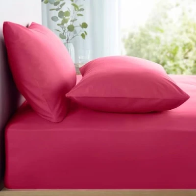 Image of Appletree Hot Pink Super King Fitted Sheet 182 x 200 28cm Plain Bedding Bright Bed Soft &amp; Luxury 100% Cotton Neon Vivid Colour