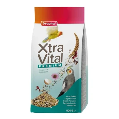 Image of Beaphar XtraVital Large Parakeet Bird Food Complete with Raisins, Rose Hip, Echinacea, &amp; Egg Rich in Vitamins Minerals for Optimum Health 500g
