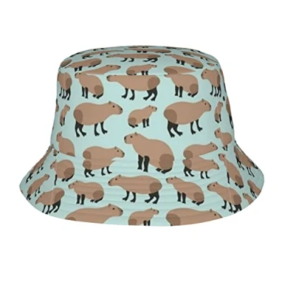 Image of Cute Capybara Animal Pattern Bucket Hat Fisherman Hats Packable Sun Cap Outdoor Summer Travel Beach for Women Men Unisex Black