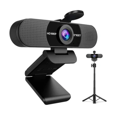 Image of EMEET C960 Webcam with Tripod, 1080p Microphone, Adjustable Height Mini Web Camera Privacy Cover, Plug &amp; Play Stand for Zoom/Skype/YouTube/FaceTime
