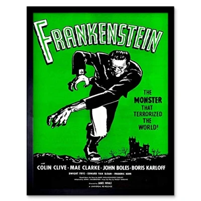 Image of Wee Blue Coo Movie Film Frankenstein Monster Karloff Horror Shelley Gothic Whale Art Print Framed Poster Wall Decor 12X16 Inch