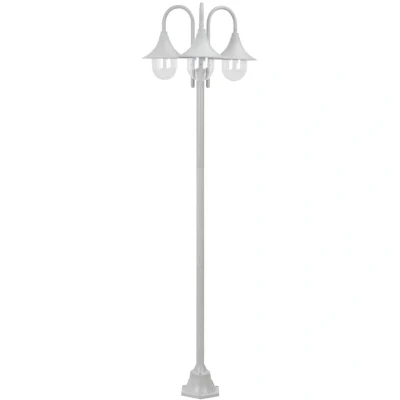 Image of vidaXL Aluminium 3 Lantern Garden Post Light E27 220cm Outdoor Weather Resistant Pathway/Terrace Lighting White PVC Lampshade