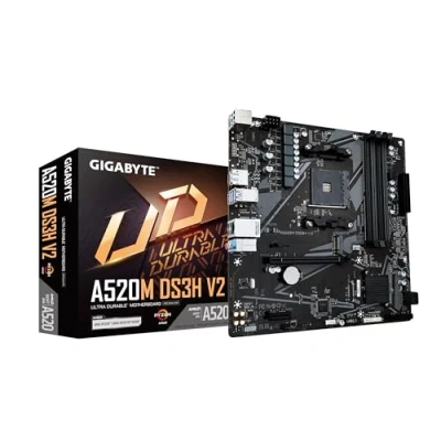 Image of Gigabyte A520M DS3H V2 Motherboard Supports AMD Ryzen 5000 Series AM4 CPUs, up to 4733MHz DDR4 (OC), PCIe 3.0 x16, GbE LAN, USB 3.2 Gen 1