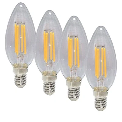Image of QLEE 4 Pack 5w Led Filament Bulb 2700k Dimmable Point Candelabra Candle 45w 50w Equivalent Warm White Clear Chandelier E14 (4 Pack,2700K,E14)