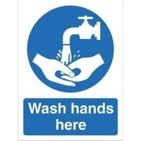 Image of Seco Wash Hands Here Sign, 150mm x 200mm Self Adhesive Vinyl