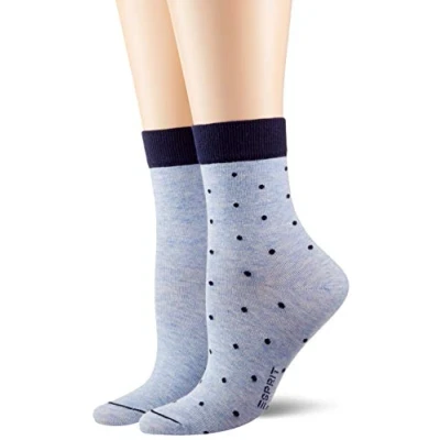 Image of ESPRIT Women&#039;s Small Dots 2 Pack Socks, Cotton, Blue (Light Denim 6668), 2.5 5 (Pack Of 2)