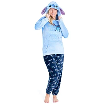 Image of Disney Pyjamas for Women, Fluffy Ladies Fleece Pyjamas, Stitch Minnie Gifts (M, Blue Stitch)