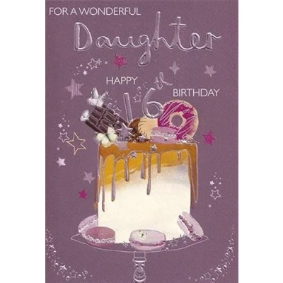 Image of ICG Wonderful Daughter Happy 16th Age 16 Birthday Card Cake Stars
