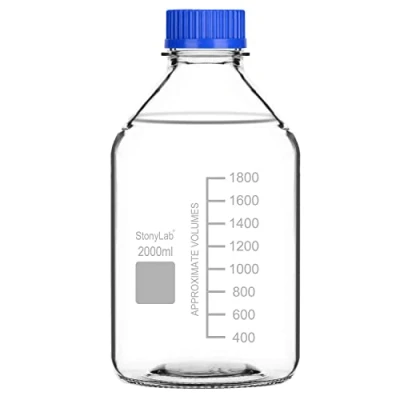 Image of stonylab Graduated Storage Bottles with GL45 Screw Cap, 2000 ml Glass Clear Round Lab Reagent Media Blue 1 Pack