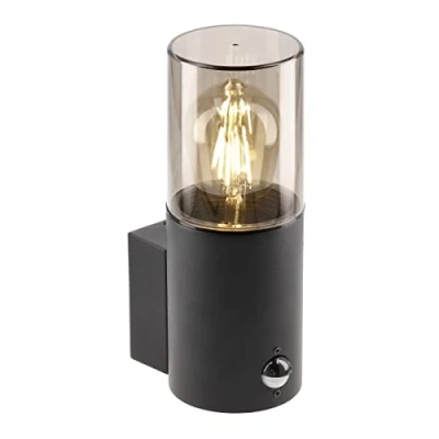 Image of CGC Lighting Black Dark Grey Motion Sensor PIR Outdoor Wall Light Modern Weatherproof Outside Door Patio Terrace Weather Proof Resistant Exterior Smoked Smoky Smoke Diffuser (Black With Sensor)