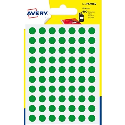 Image of Avery 490 Circle Stickers, 8mm Diameter, Green Small Round Dot Adhesive Labels