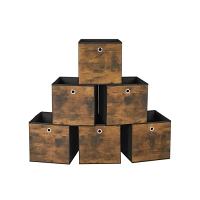 Image of SONGMICS RFB102B01 Storage Box, Set of 6, Box with Handle, Non woven and Oxford Fabric, 30 x cm, Suitable for Cubic Furniture, Foldable, Clothes, Rustic Brown Black