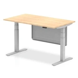 Image of Air 1400x800 Height Adjustable Desk Maple Silver Leg Modesty Panel