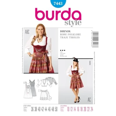 Image of Burda Folklore B7443 Dress Sewing Pattern 19 x 13 cm