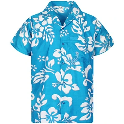 Image of King Kameha Floral Vibes Hibiscus Print Hawaii Colorful Stylish Shirt Standard Fit, Hibiscus, Turquoise, L
