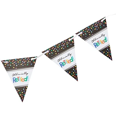 Image of amscan 120220 Happy Retirement Pennant Banner 4.5M Officially Retired Pensioner Party Supplies