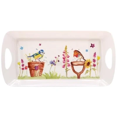 Image of Garden Birds Medium Serving Tray Melamine Snacks Holder Trinket Floral Design