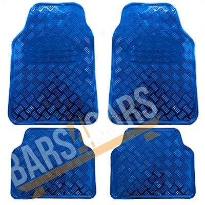 Image of UKB4C Blue Checker Style Shiny Rubber Floor Mats Set SHINYBLUE613