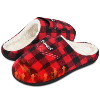 Image of Dr.warm Heated Slippers, Electric Heating Slipper Unisex Foot Warmer Winter Plush Shoes with Rechargeable Battery Feet Warmers for Women Men (M, Red)