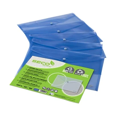 Image of Seco A4+ Landscape Recyclable Popper Wallet Blue (Pack of 5)
