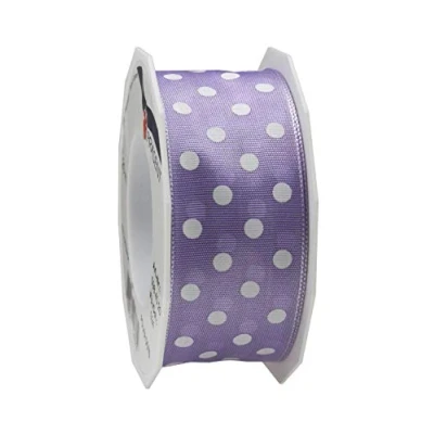 Image of Präsent Polka Dots Wired &amp; Printed Ribbon Syringa White 40 mm Width, 20 m Length