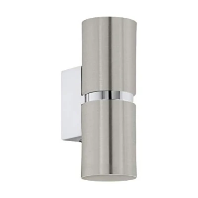 Image of EGLO Passa LED Wall Light 2 Bulbs Modern Interior Metal in Nickel Matt and Chrome Living Room Lamp Hallway with Up Down Light, Round, GU10 Socket