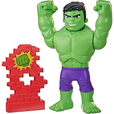 Image of SPIDEY AND HIS AMAZING FRIENDS Hasbro Marvel Power Smash Hulk Pre school Toy, Face Changing 25 cm Action Figure, Ages 3+, Multicolor (F5067)