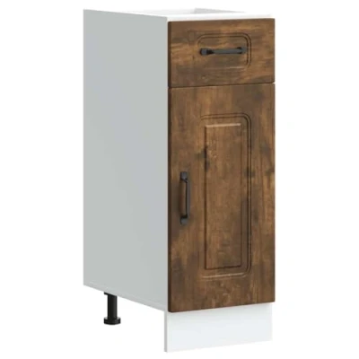 Image of vidaXL Kitchen Base Cabinet Kalmar Smoked Oak Engineered Wood Adjustable Feet Modern Style Ample Storage 86x46x81.5cm