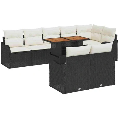 Image of vidaXL 9 Piece Garden Sofa Set with Cushions Black Poly Rattan