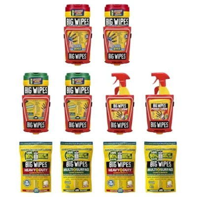 Image of Big Wipes Van System x2, All in 1 Racking Dispensing &amp; Cleaning Easy Fix, Mountable. Full Kit Cleans Surfaces, Tools Hands. Industrial + 2 Power Spray 6 Dispenser Brackets