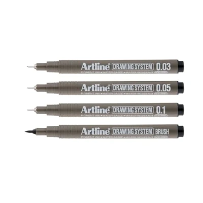 Image of Artline Drawing System Pens Pigment Ink Black (Wallet of 4) 0.03mm/ 0.05mm/ 0.1mm/Brush