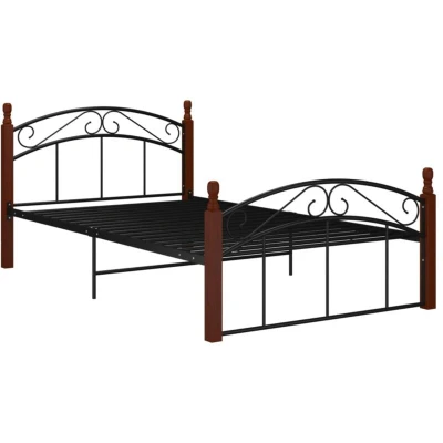 Image of vidaXL Bed Frame without Mattress Black Metal&amp;Solid Oak Wood 120x200 cm