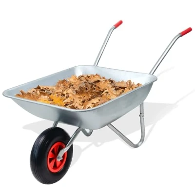 Image of Crystals 65L/100KG Wheelbarrow Heavy Duty Galvanised Home Garden Cart with Pneumatic Tyre (80L x 60W 60H) cm Silver